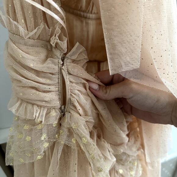 LoveShackFancy Ramsey Halter Ruffle Tiered Gown Maxi Dress Glitter Nude - Picture 5 of 7